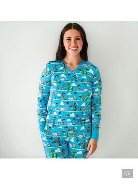 Little Sleepies Bright Blue Kids Pajama Set with Playful Character & Cloud Print